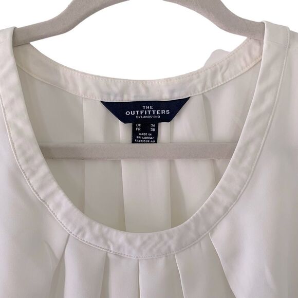 The Outfitters Lands End Women’s Cream Scoop Short Sleeve Pleated Blouse Size 6 - Picture 3 of 7